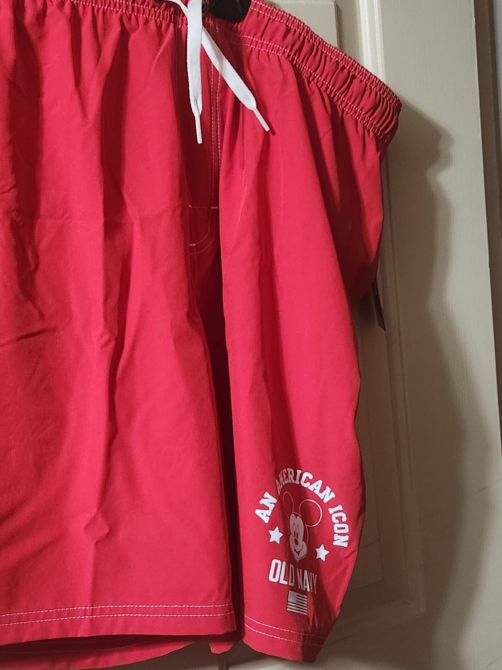 Old Navy Red Men's Drawstring Swim Shorts with White Drawcord Disney